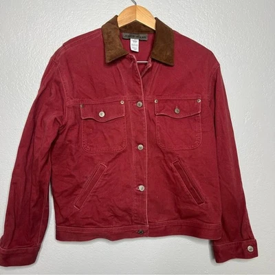 Chaqueta de mezclilla roja vintage Jones para mujer botones de metal talla M Foto 1 de 4