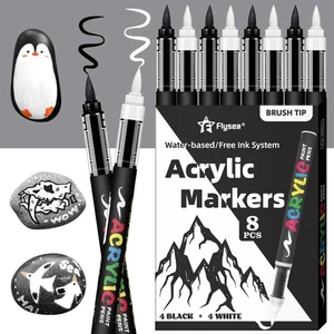 8Pcs Black and White Acrylic Paint Marker Pen Set for Rock Wood Glass Fabric - Picture 1 of 10