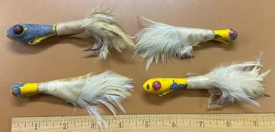 Vintage Glass Eye Jig and Three Feathered Jigs, Large - Image 1 of 4