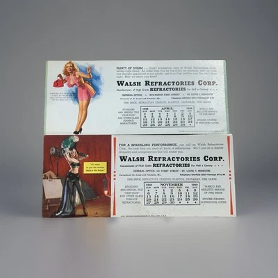 Лот из 14 карточек с календарем Brown & Bigelow Pin-Up 1946–50 Walsh Refractorsies - Изображение 1 из 4