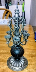 Vintage Castle Core Gothic Candle Holder Wood & Cast Metal 6 Arm Candleabra - Picture 1 of 8