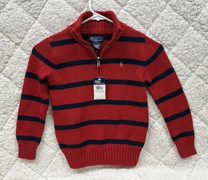 Polo Ralph Lauren Boy size 5 navy stripes red preppy pullover sweater 1/4 zip - Picture 1 of 9