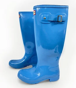 Women’s Original Tall HUNTER Bright  Blue Gloss Rain Boots Wellies Size 10 - Picture 1 of 11