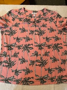 Denim & Company Damen T-Shirt 2X Kurzarm Rosa Hawaii - Bild 1 von 4