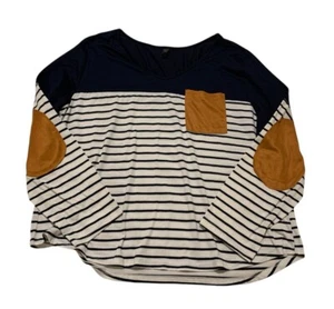 Shein Curve Top Women’s Blue White Size XL Patch Pocket And Elbows Long Sleeves - Picture 1 of 8