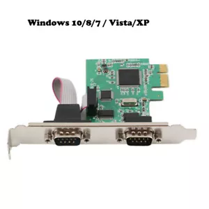 Serial PCI-E 2 Port RS232 Card PCI Express COM Adapter Windows 10/ 8/7 / Vista - Picture 1 of 1