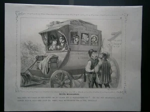 Gravure satyrique humoristique 19°: Cocher carrosse chevaux: petite messagerie - Imagen 1 de 1