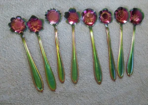 8 PCS Flower Spoon Coffee Teaspoon Set Stainless Steel Different Patterns - Picture 1 of 7
