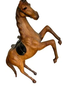 VINTAGE LEATHER WRAPPED REARING HORSE FIGURINE 34INCHES HIGH - Picture 1 of 7