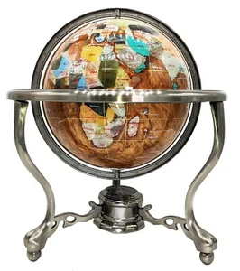 14" Bernstein Perle Wirbel Ozean 3-Bein Silber Tischständer Edelstein Weltkugel - Bild 1 von 7