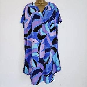 NEW Ex ROMAN 10-28 Blue Leaf Floral Island Printed Shift Dress Tunic - Picture 1 of 7