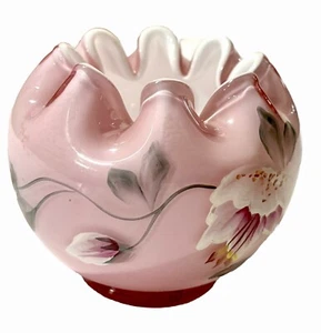 Fenton Dusty Rose Overlay Floral Hand Painted Rose Bowl Signed Limited Edition - Picture 1 of 14