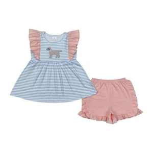 Baby Girls Adorable Embroidery Puppy Tunic Top Ruffle Shorts Outfit - Picture 1 of 13