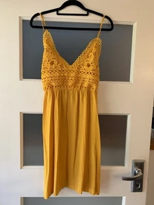 Mustard Crochet Unbranded Strappy Sleeve Sun Dress Size L/XL (runs small) - Picture 1 of 5