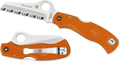 SPYDERCO RESCUE 79mm FOLDING KNIFE ORANGE FRN SERRATED VG10 STAINLESS C45SOR - Image 1 of 4