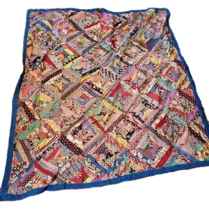 VTG handmade feedsack quilt amazing vibrant colors 1940s farmhouse 66x80" floral - Picture 1 of 9