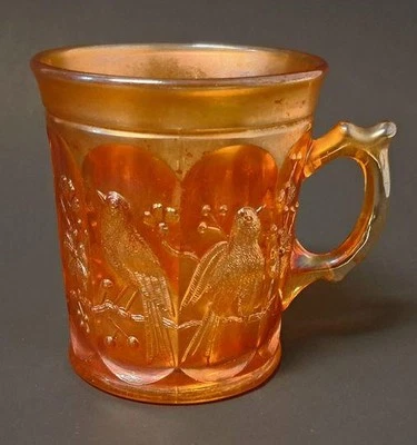 Northwood Marigold Antique Carnival Glass Mug Singing Birds Pattern Signed N - Image 1 of 4