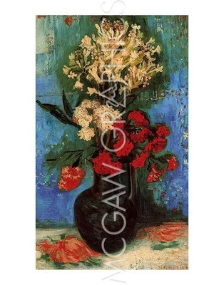 Vase With Carnations And Flowers, Van gogh, Wall Decor Home Art Print 19" x 13" - Image 1 of 2