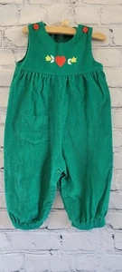 Vintage Baby Overalls Corduroy Green Christmas Holiday Girls 18 Mo USA - Picture 1 of 5