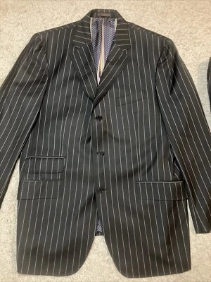 Etro Milano Mens Suit 45L Brown Striped Wool 3 Button Jacket Pant 36W 32L - Image 1 of 4