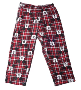 Disney Mickey Mouse Kids Fleece Pajama Pants Unisex Large Red Plaid Sleep Plush - Picture 1 of 3