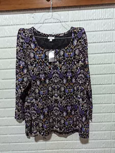 J.Jill Women's Purple Scoop Neck Floral Print Long Sleeve Tunic Top Size 2X NWT - Picture 1 of 8
