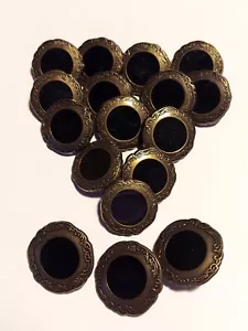 17 botones redondos de metal bronce y esmalte negro, 3/4"" y 7/8"" nuevo conjunto de stock antiguo - Imagen 1 de 3