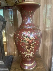 RAYMOND WAITES STUDIO  Large 18" VASE Red Floral Elephant - Picture 1 of 5
