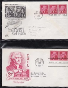 USA 1954 2 FIRST DAY COVERS 2c JEFFERSON COIL + CACHETS - Picture 1 of 1