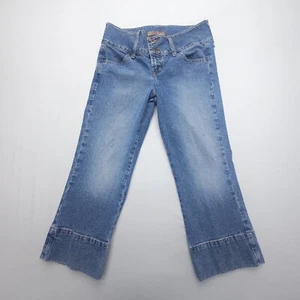 LEI Low Rise Boot Crop / Capri Jeans Juniors Size 9 Dark Wash Retro Y2K 90s Boho - Picture 1 of 10