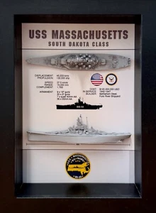 USS Massachusetts Memorial Display Box, BB-59, WW2, 6" x8", South Dakota - Imagen 1 de 5