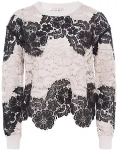 Alice + olivia Jesse Sweater Lace guipure Knit Top Black Nude Size XS NWOT - Picture 1 of 11