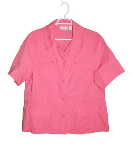 Vintage 1980s Chico's Pink Safari Short Sleeve Jacket Pockets Gathered Waist - Picture 1 of 3