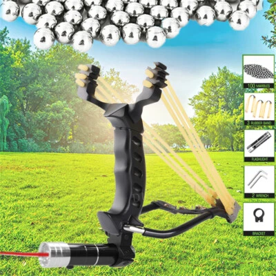 MARKENLOS Juego de honda profesional catapulta honda con linterna láser bolas de acero caza