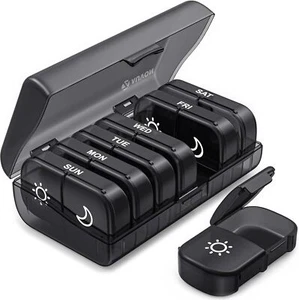 Weekly Pill Organizer Travel Pill Box 7 Day 3 Times Containers Pill Case Black - Picture 1 of 19