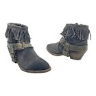 ALL SAINTS Womens 6 37 Leather Ankle Booties BONNIE Boots Fringe Harness GRAY