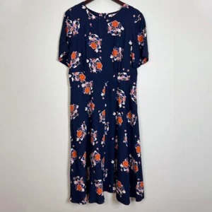 Boden Ruth Navy Floral A Line Midi Dress Size US 12R UK 16R - Picture 1 of 10