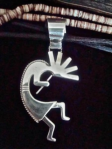 Native American Indian Jewelry Pendant Kokopelli Signed Christin Wolf St Silver - Picture 1 of 6