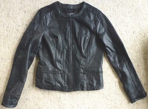 JUST JEANS black genuine leather jacket..Size 8..zip front..zip pockets..lined - Picture 1 of 9