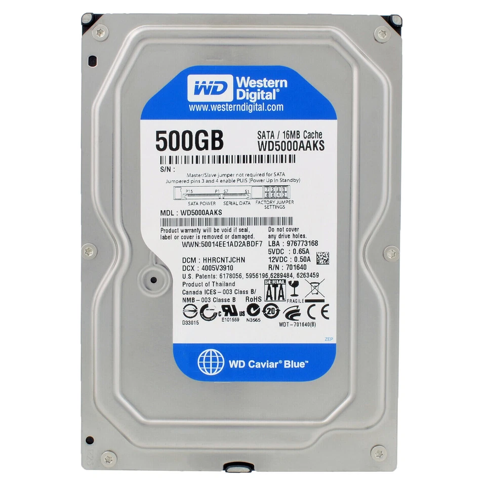 Western Digital Wd5000aaks-75a7b0 DCM Hgrnnt2cbb 500gb 3.5 " SATA disco rigido