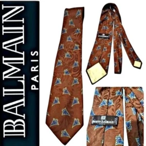 Pierre Balmain Necktie Silk Brown Geometric Pattern Designer Tie - Picture 1 of 8