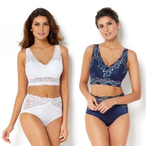 Rhonda Shear 2-pack Lace Bra with Removable Pads Navy/White 539-606 ,Size 1X - Picture 1 of 2