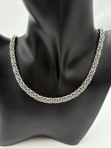 STERLING SILVER 925 ITALY 18" BYZANTINE CHAIN NECKLACE 6.5 mm wide 21.5g - Picture 1 of 11