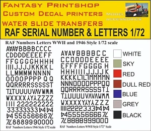 RAF Serial Number and Letter decals water slide Transfers model kits planes 1/72 - Picture 1 of 19