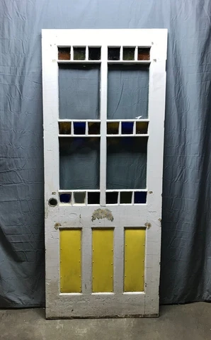 1 Antique Exterior 22 Lite Stained Glass Entryway Door 34x83 Vintage Old 941-22B Cover