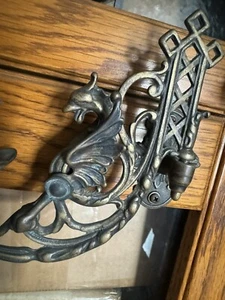 Pair Antique Griffin Victorian Brass Piano Swing Arm Candle Wall Holder Sconce - Picture 1 of 12