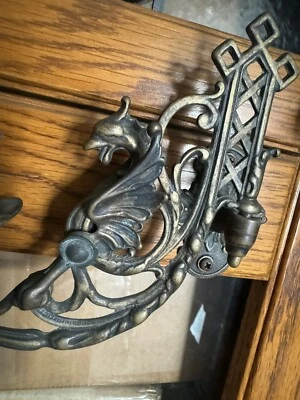 Par de Arandela Antiga Griffin Vitoriana Bronze Piano Braço Balanço Suporte de Parede Vela - Imagem 1 de 4
