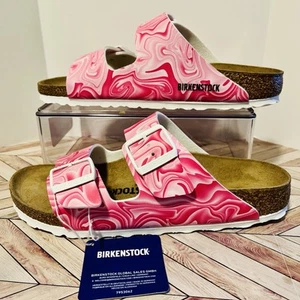 Birkenstock Arizona Birko-flor Women 8 EU 39 Sandal Fuchsia Tulip Pink Swirl - Picture 1 of 7