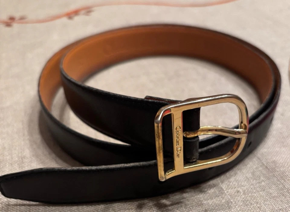 VTG Christian Dior Woman's Black Leather Belt  Gold Buckle Size 32  8495 EXC! - Image 1 of 4