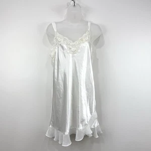 Oscar De La Renta Slip Dress L White Pink Label Romantic Satin Asymmetric Dainty - Picture 1 of 11